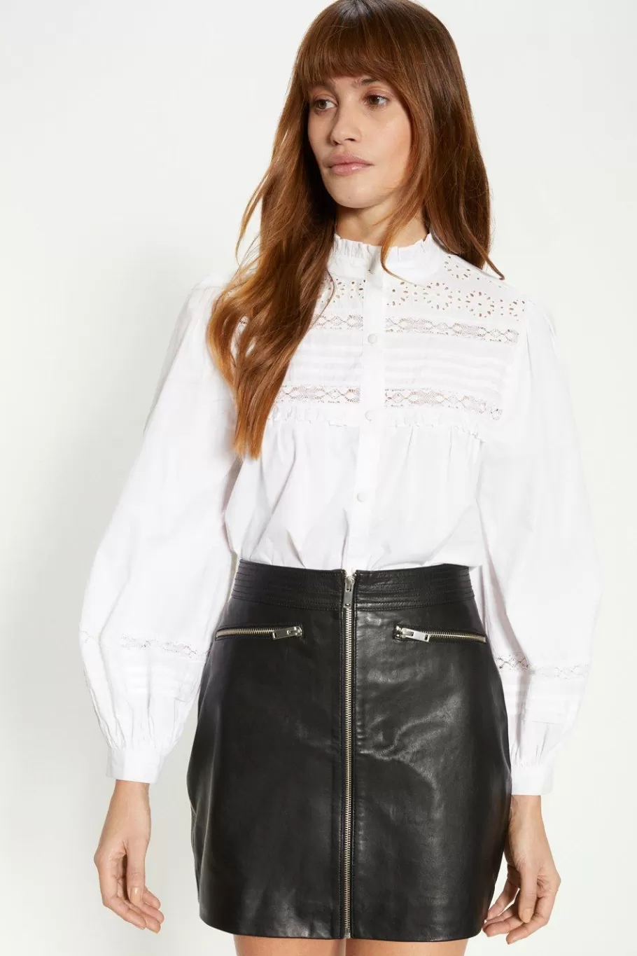 Oasis Leather Zip Through Mini Skirt Black Cheap