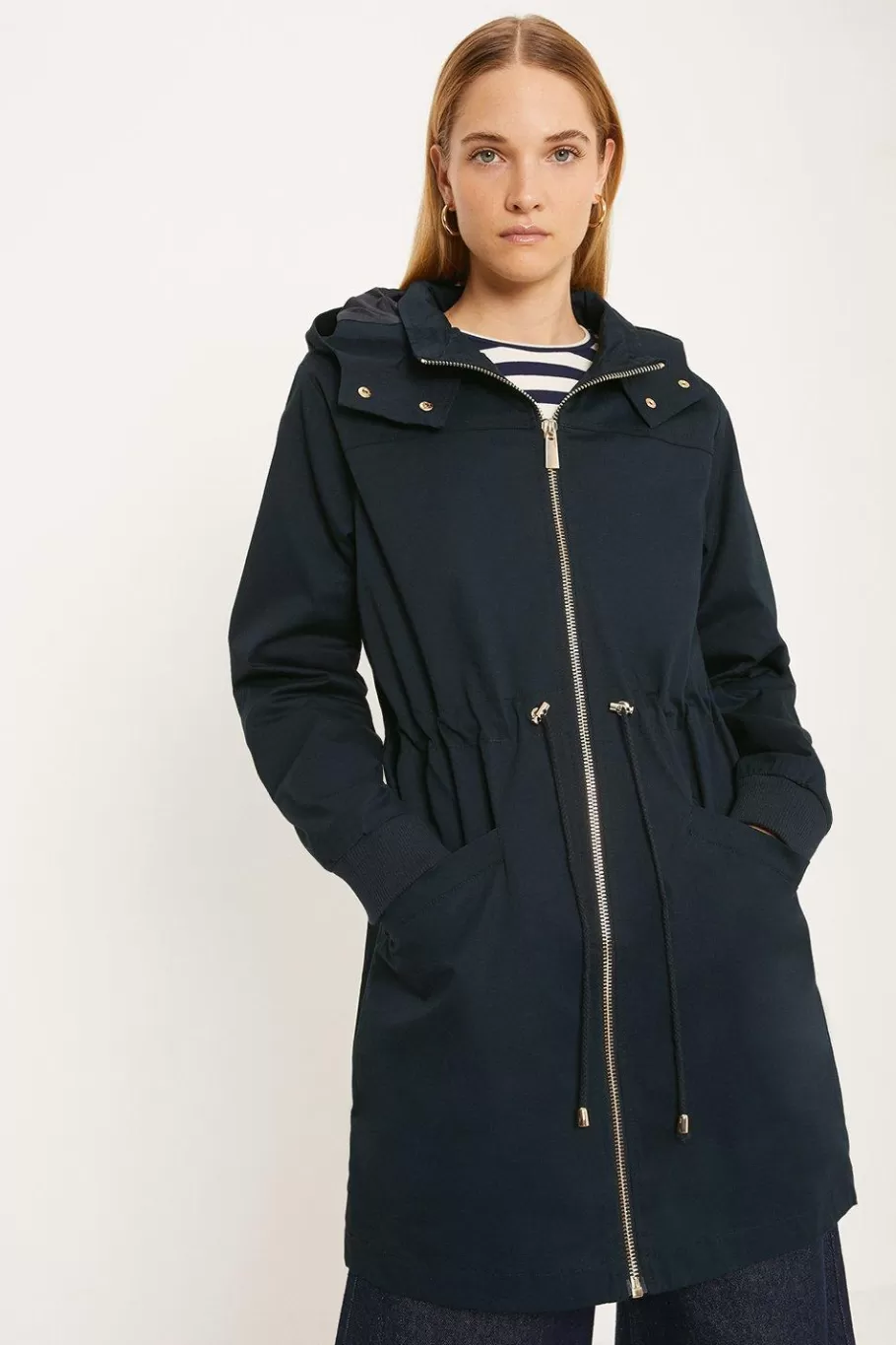 Oasis Lightweight Cotton Midi Parka Coat Black Clearance