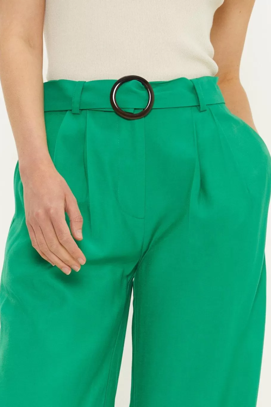 Oasis Linen Look Belted Cropped Trouser Green Outlet