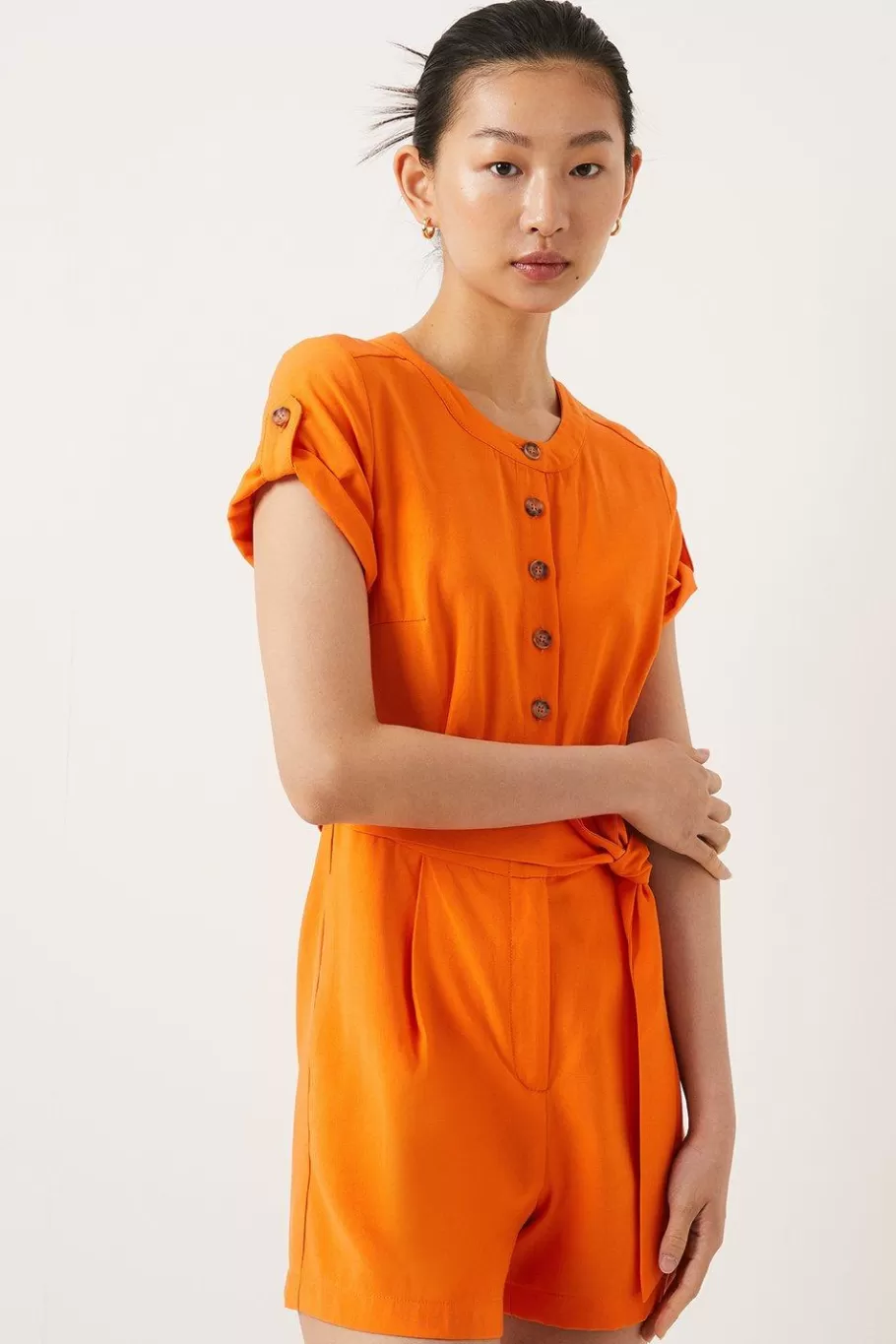 Oasis Linen Look Belted Playsuit Orange Outlet