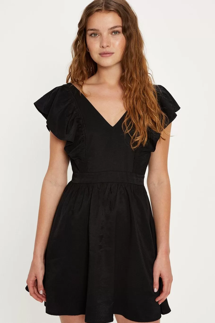 Oasis Linen Look Flutter Sleeve Mini Dress Black Best Sale