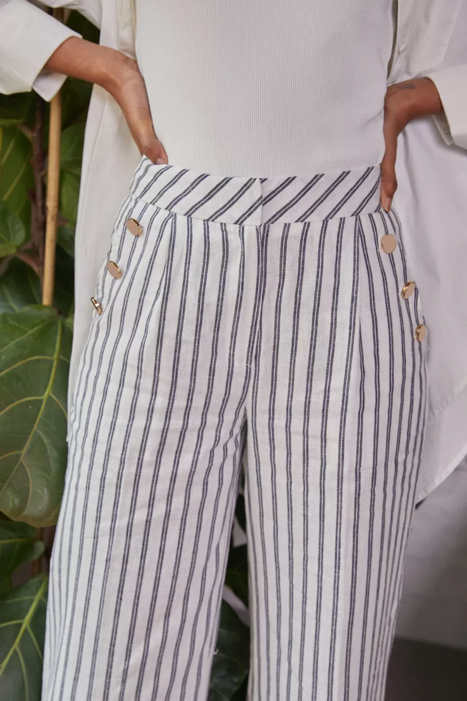 Oasis Linen Look Wide Leg Trouser Stripe Shop