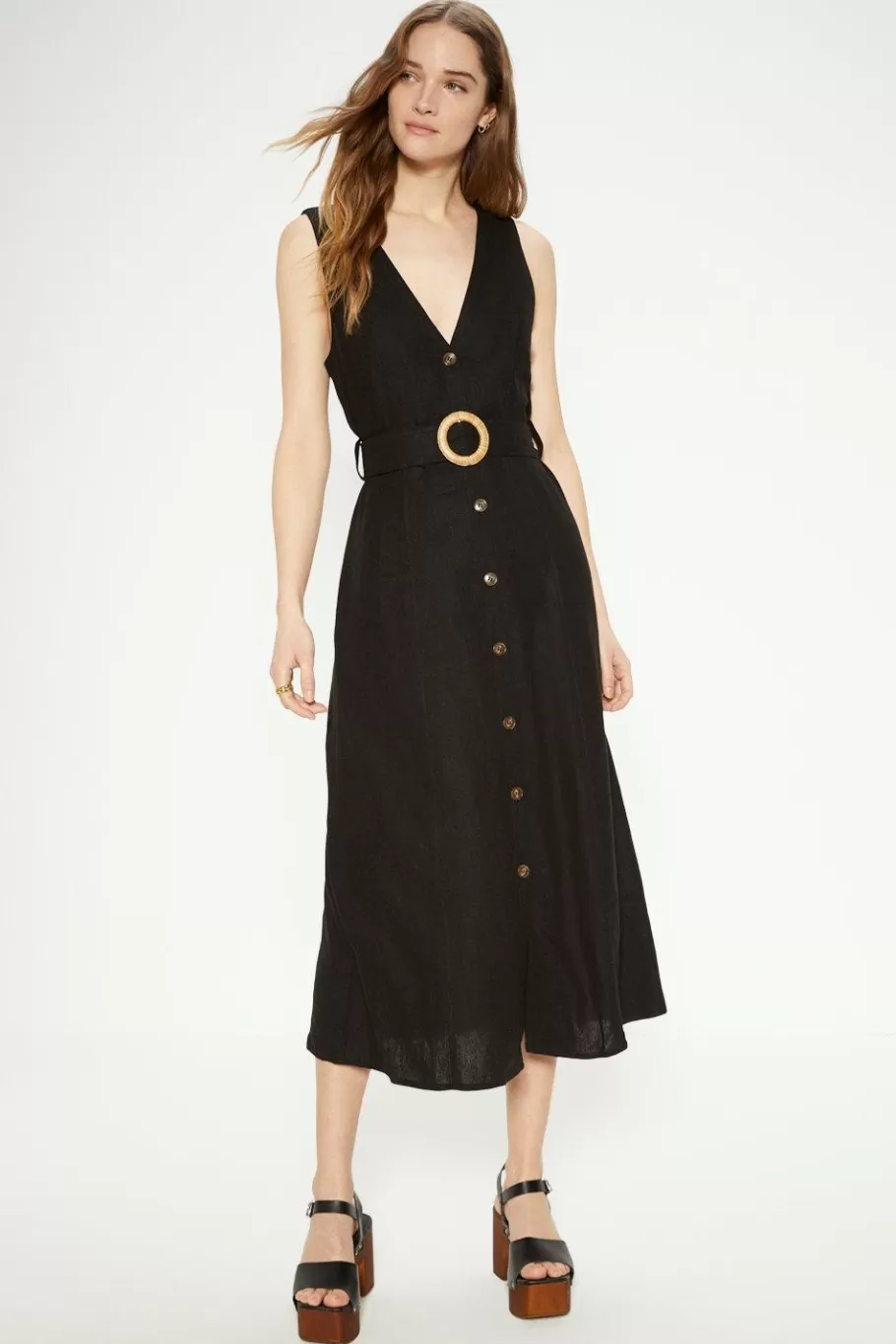 Oasis Linen Mix Belted Shirt Dress Black Shop