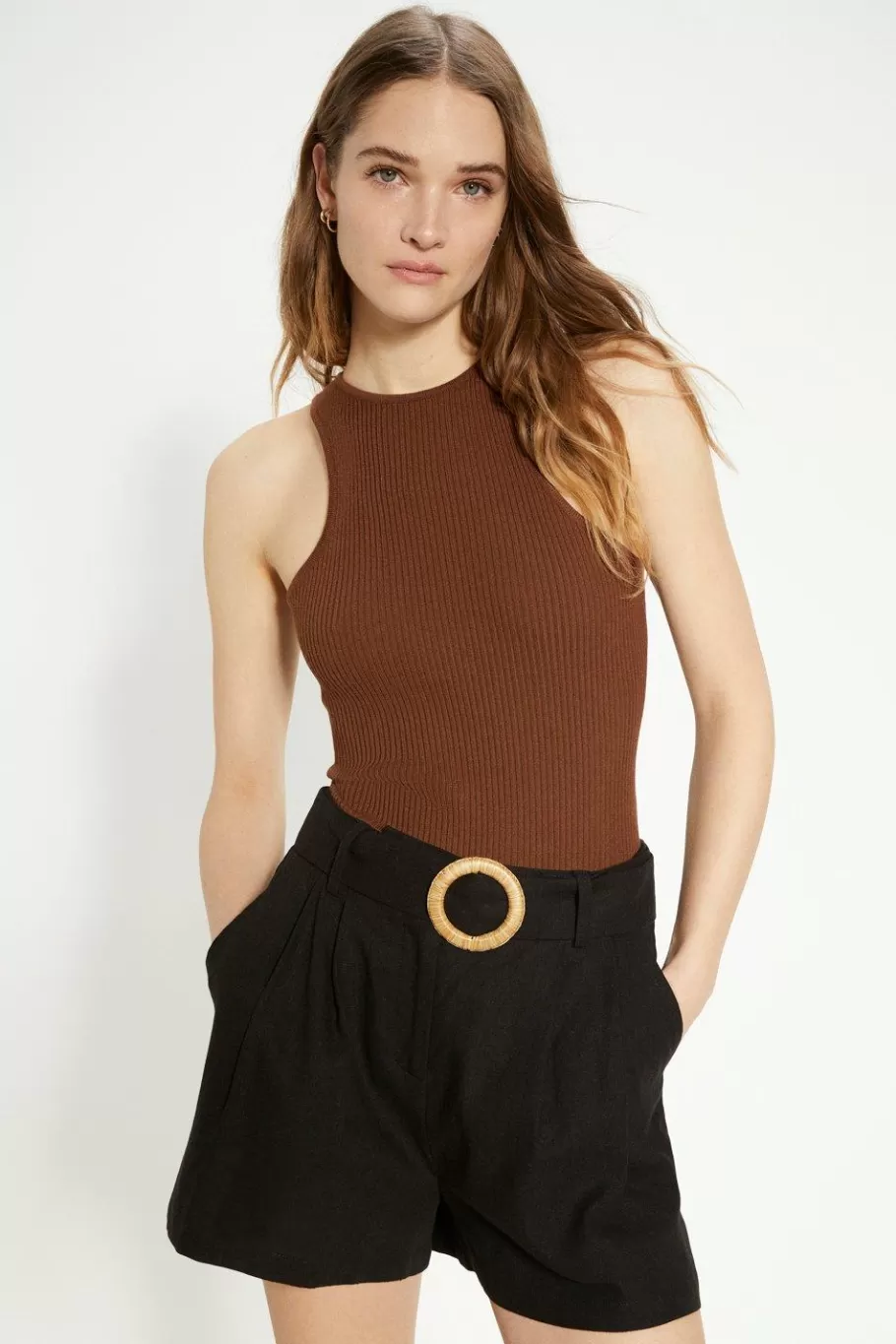 Oasis Linen Mix Belted Shorts Black Sale