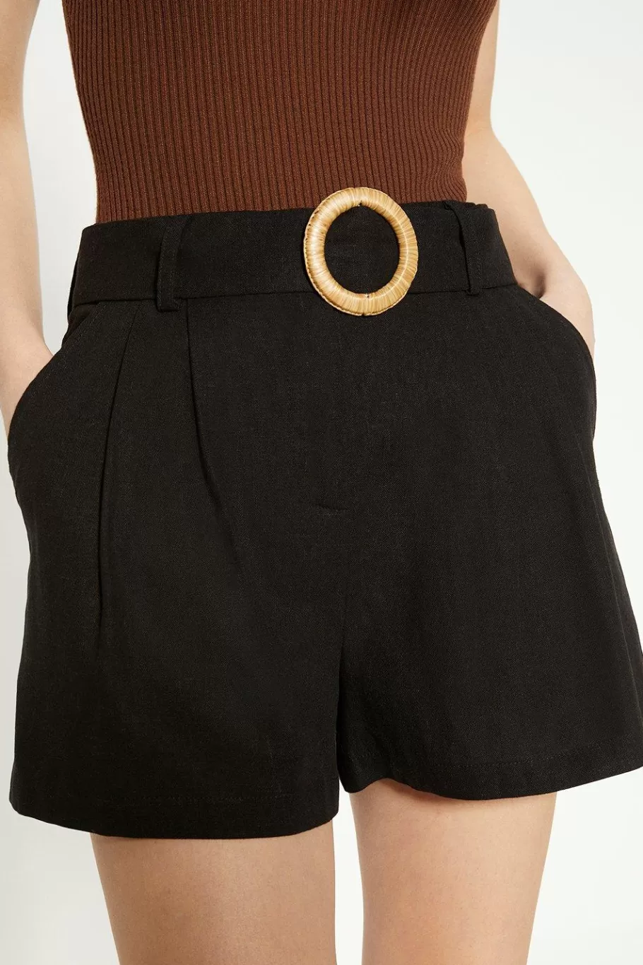 Oasis Linen Mix Belted Shorts Black Sale