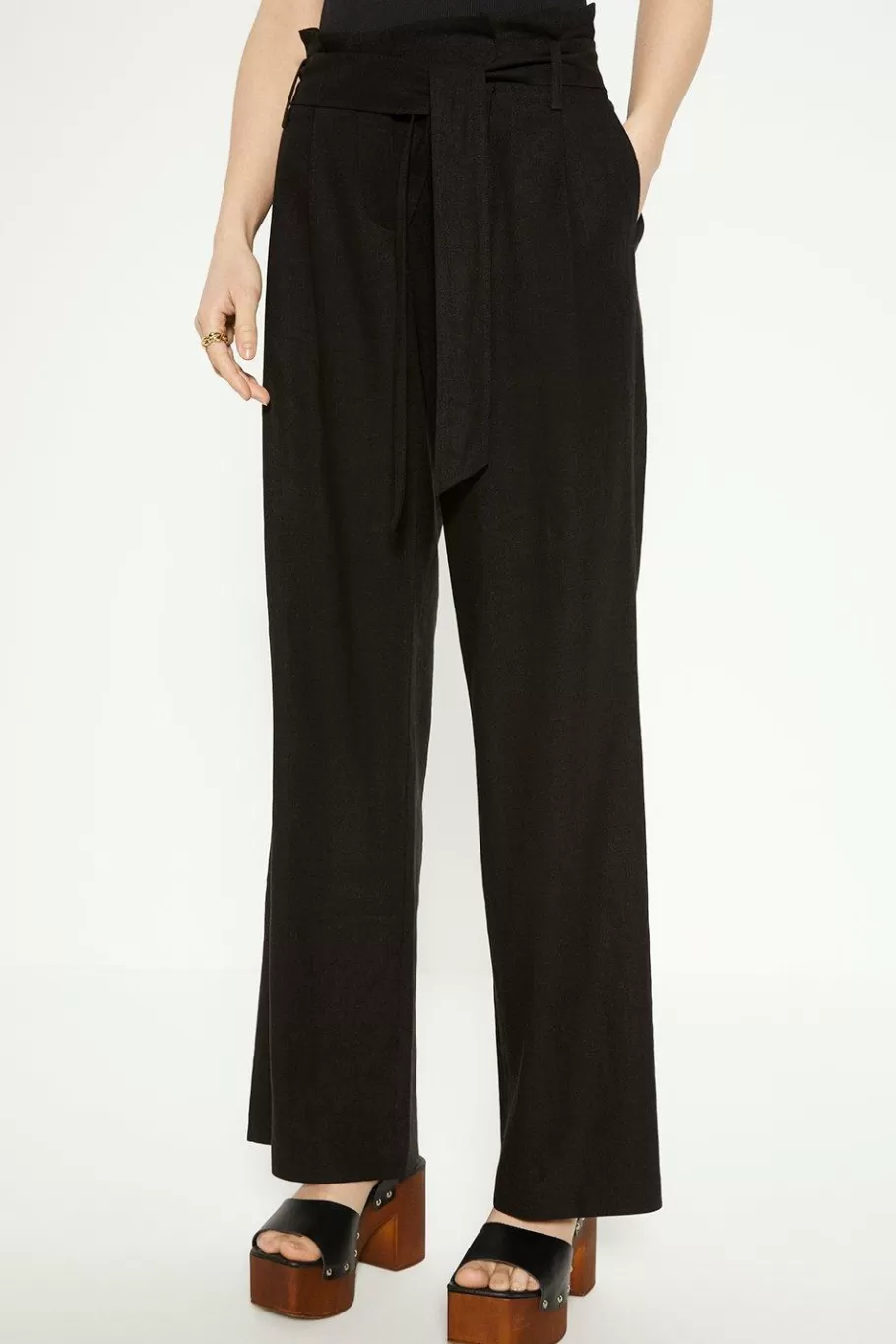 Oasis Linen Mix Belted Wide Leg Trouser Black Best Sale