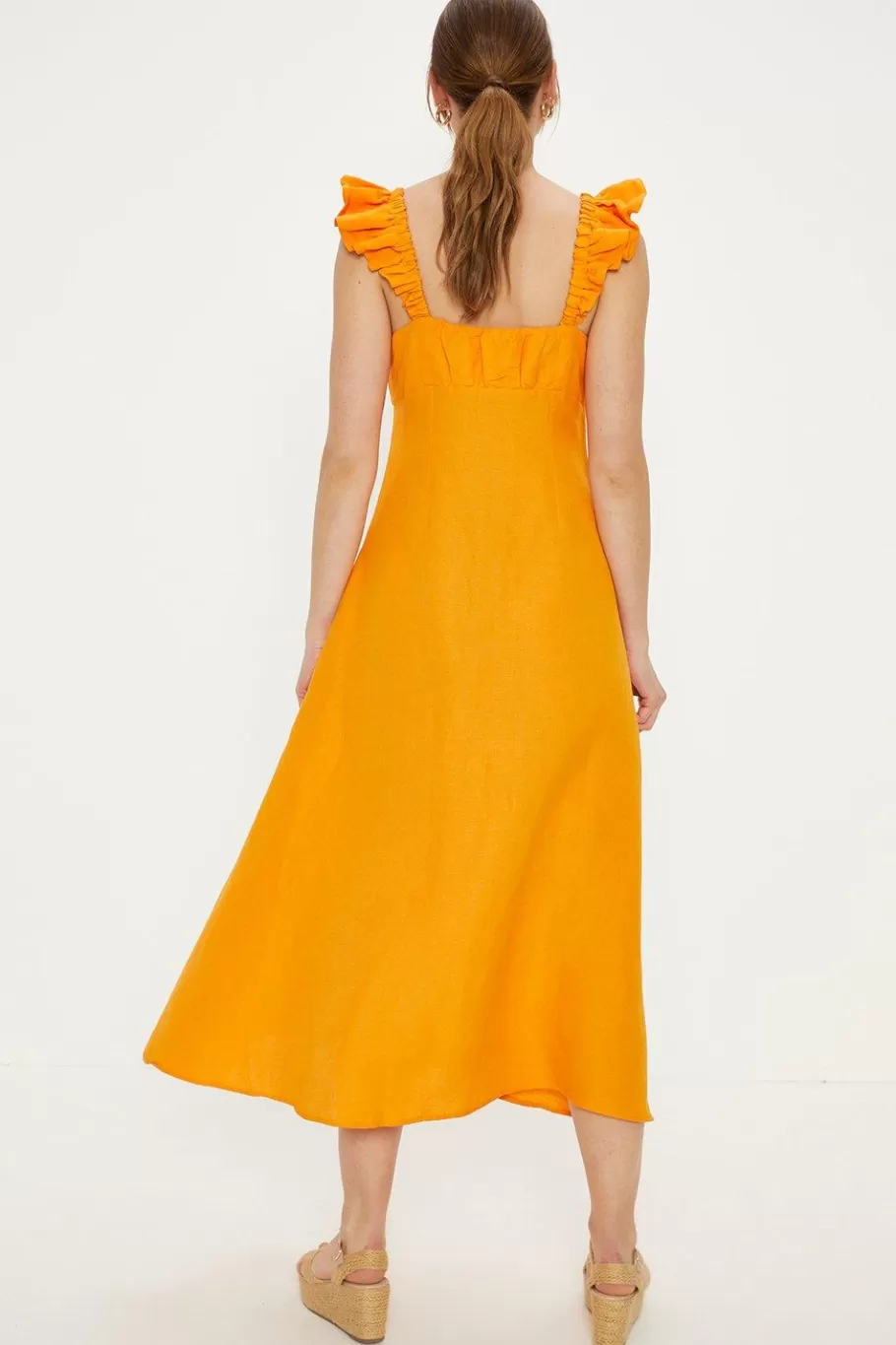 Oasis Linen Mix Button Through Midi Dress Orange Discount