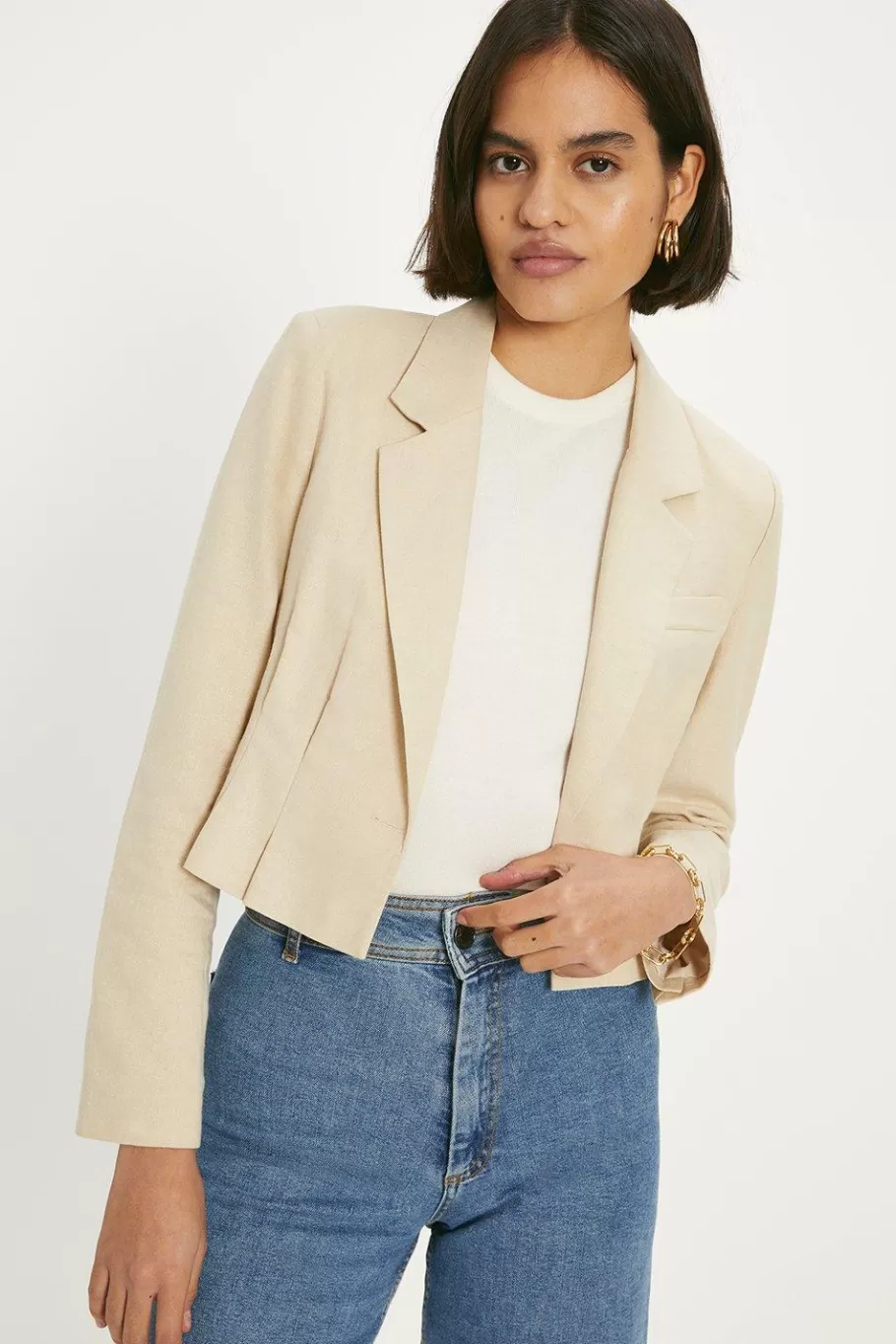 Oasis Linen Mix Cropped Blazer Ecru Online