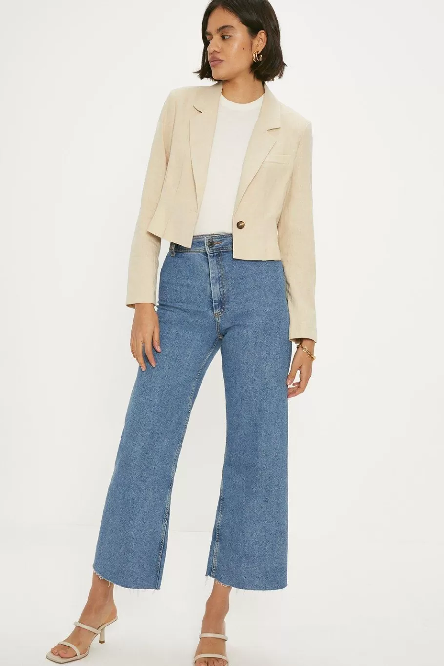 Oasis Linen Mix Cropped Blazer Ecru Online