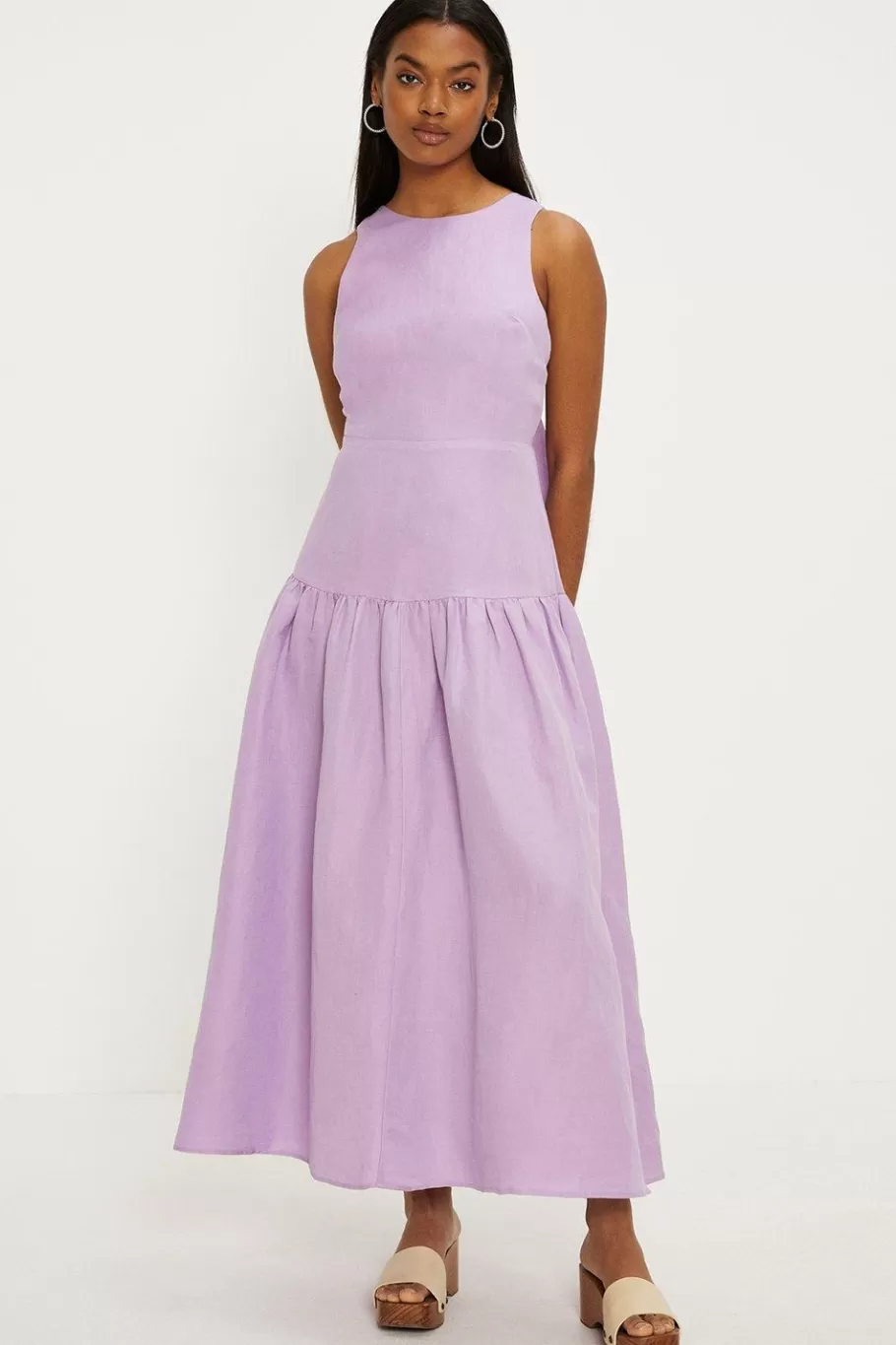 Oasis Linen Mix Midi Dress Lilac Best