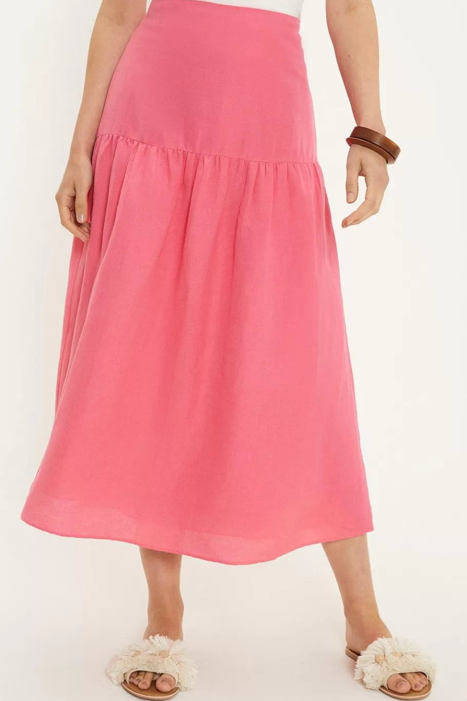 Oasis Linen Mix Midi Skirt Pink Outlet