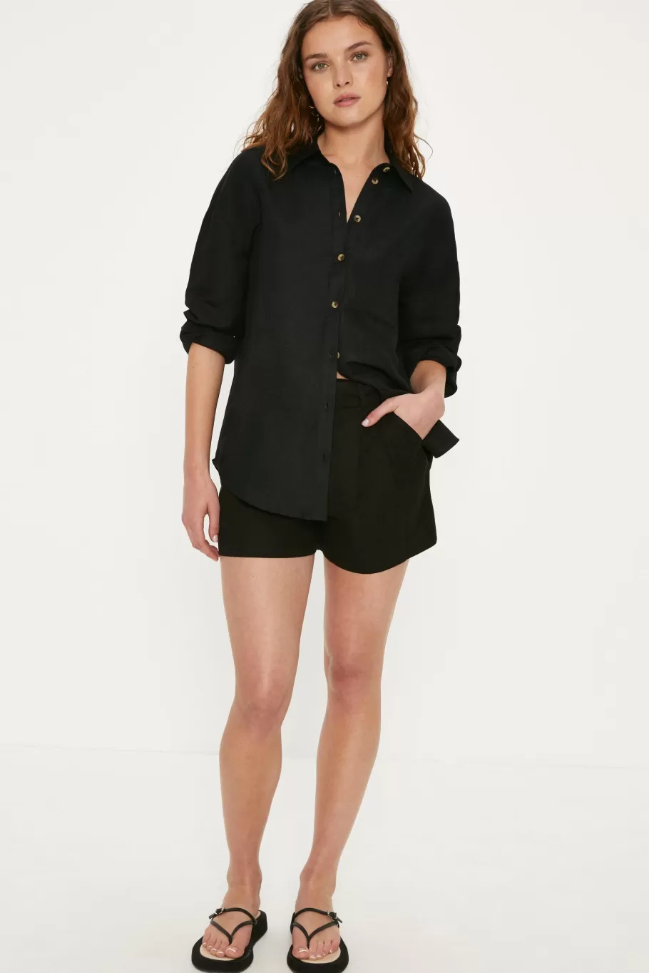 Oasis Linen Mix Relaxed Shirt Black Shop