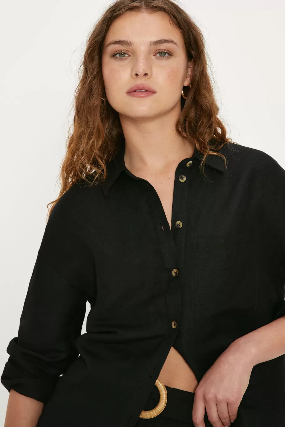 Oasis Linen Mix Relaxed Shirt Black Shop