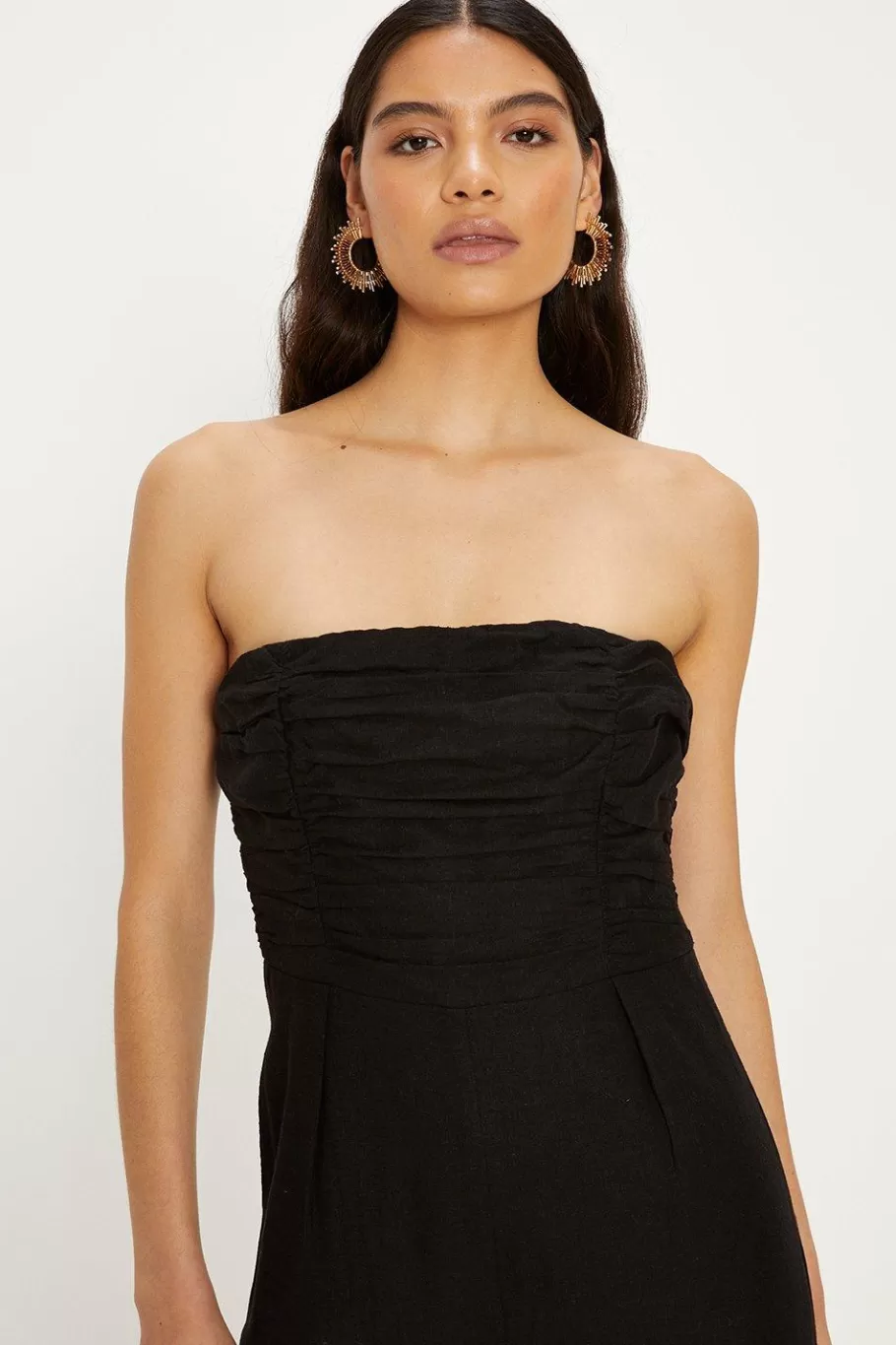 Oasis Linen Mix Ruched Detail Strapless Jumpsuit Black Shop