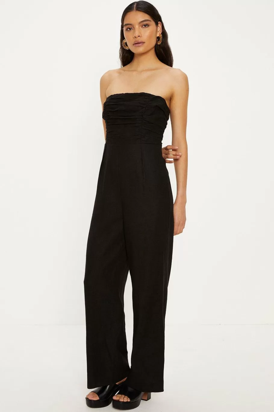 Oasis Linen Mix Ruched Detail Strapless Jumpsuit Black Shop