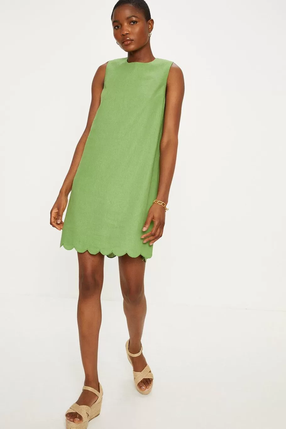 Oasis Linen Mix Tie Back Shift Dress Green Clearance