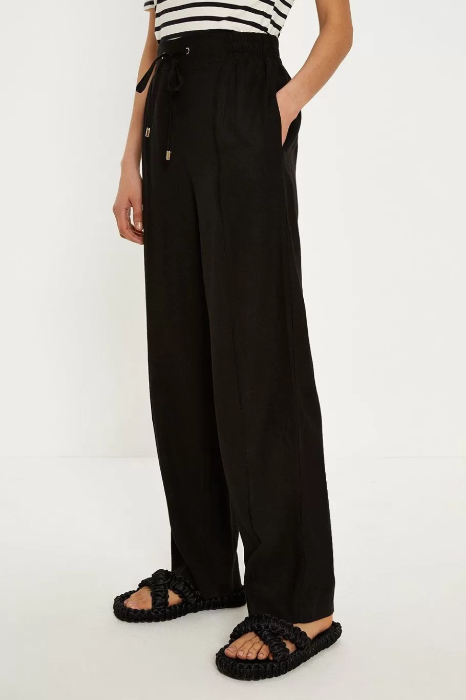 Oasis Linen Mix Tie Waist Jogger Black Discount