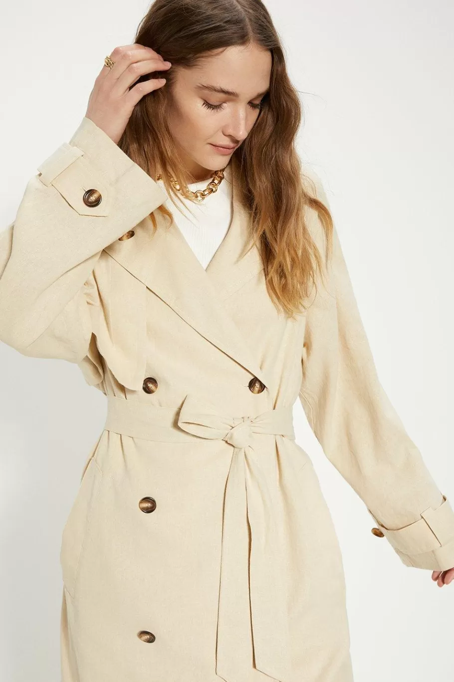 Oasis Linen Mix Trench Coat Ecru Fashion