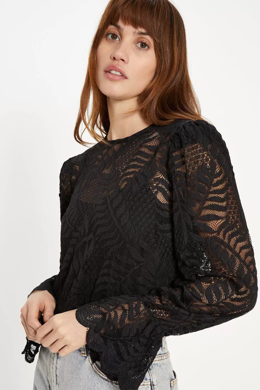 Oasis Long Sleeved Delicate Lace Top Black Store