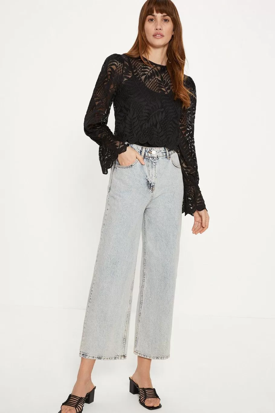 Oasis Long Sleeved Delicate Lace Top Black Store