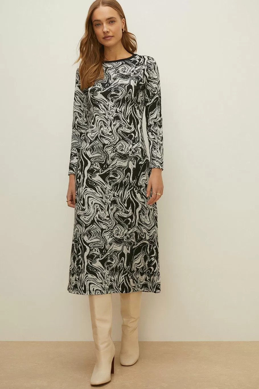 Oasis Marble Jacquard Midi Dress Mono Hot