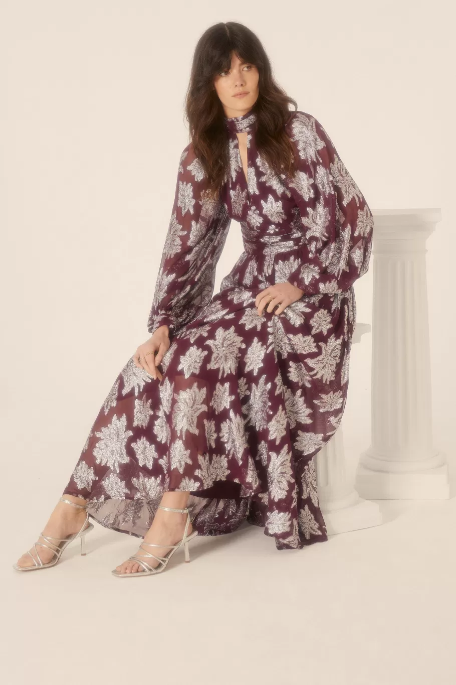 Oasis Metallic Chiffon Cut Out Maxi Dress Berry Flash Sale