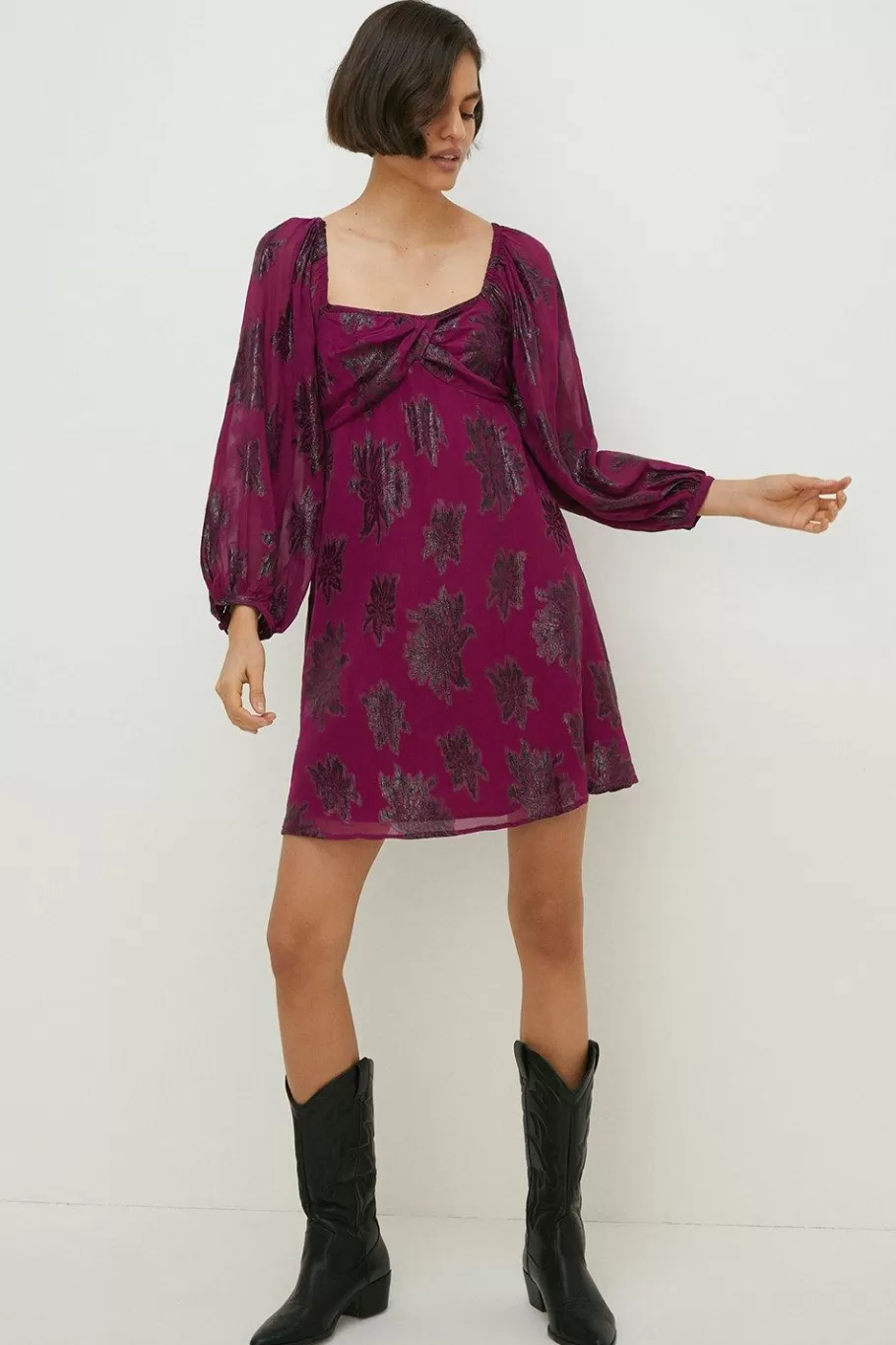 Oasis Metallic Chiffon Mini Dress Berry Discount