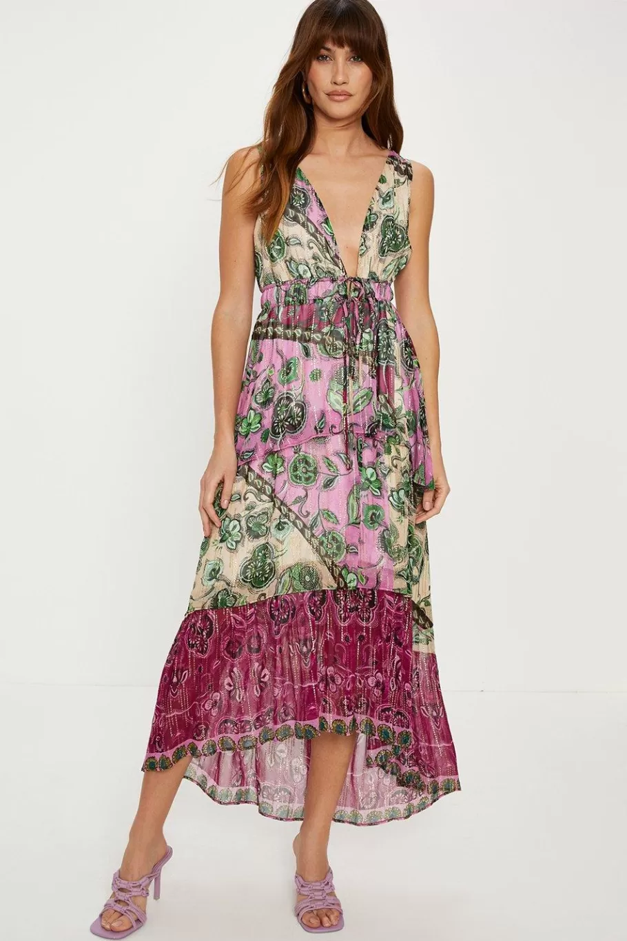 Oasis Metallic Colourful Paisley Tiered Midaxi Dress Purple Best