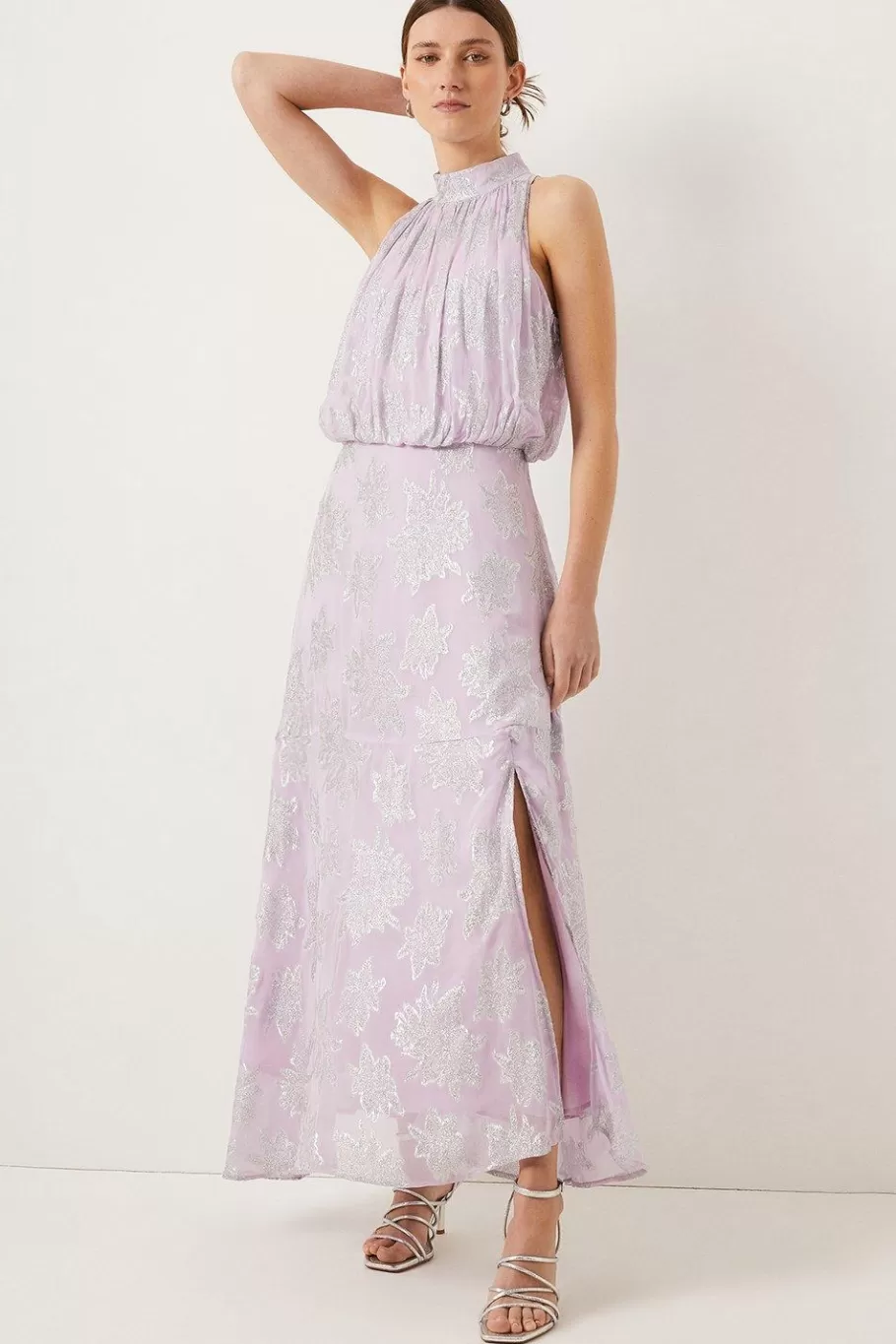 Oasis Metallic Halter Neck Midi Dress Lilac Fashion