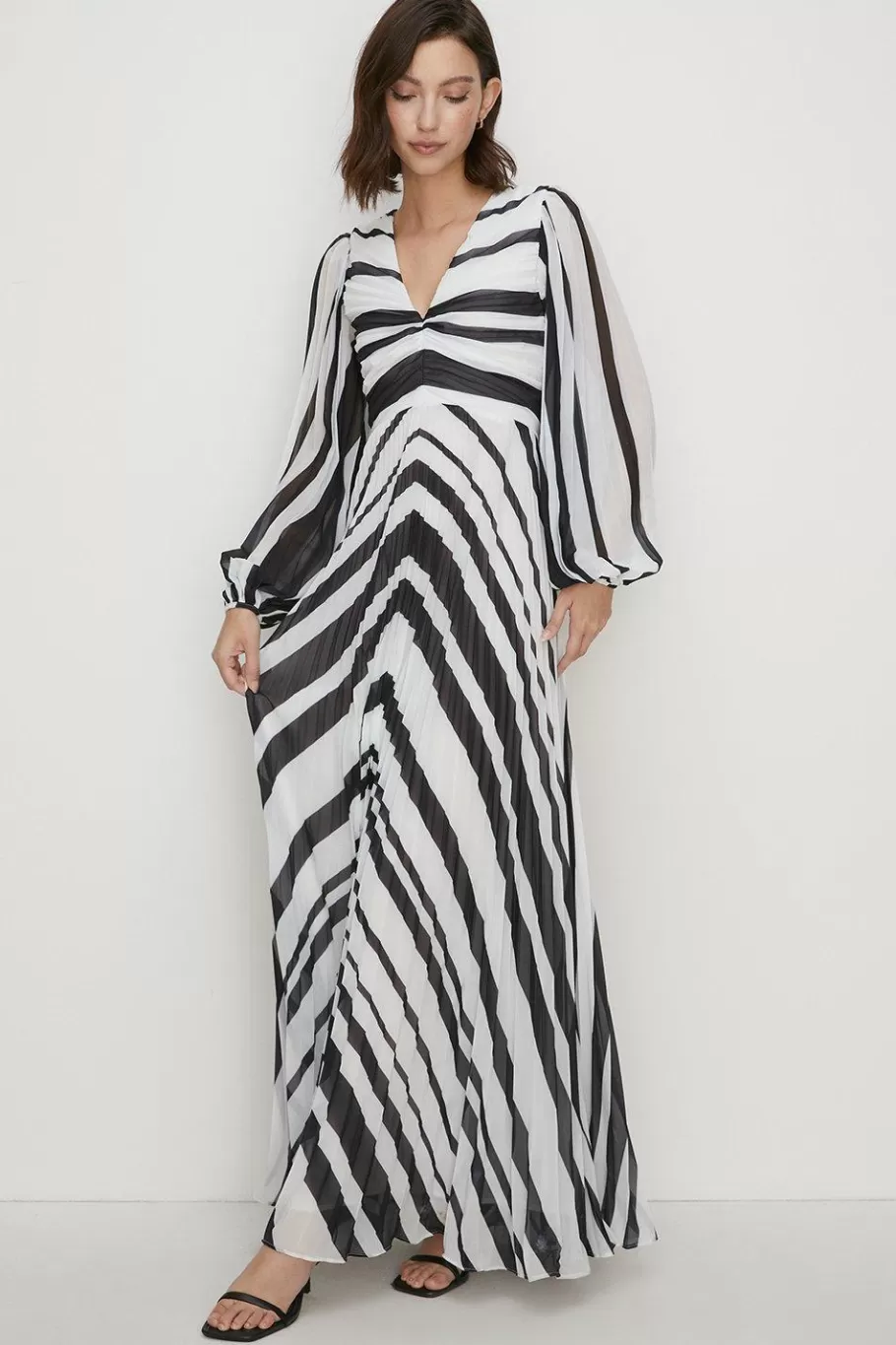 Oasis Micro Pleated Stripe Midi Dress Blackwhite Hot