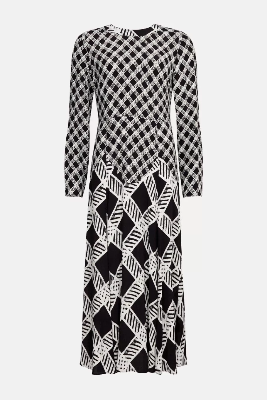 Oasis Mixed Check Zig Zag Seam Midi Dress Mono Outlet