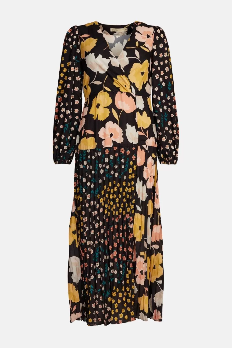 Oasis Mixed Scale Floral Pleated Midi Dress Black Discount