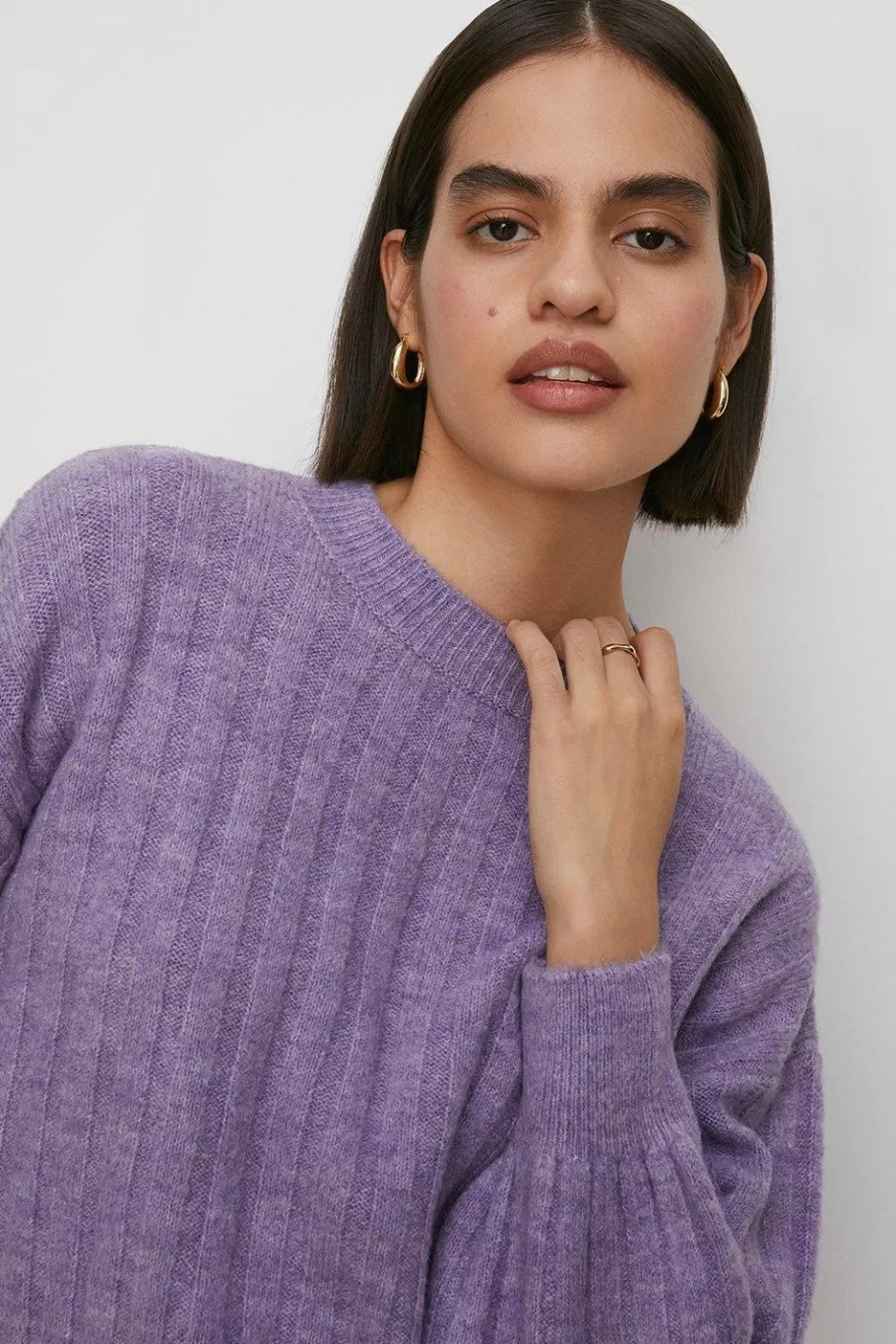 Oasis Mock Neck Wide Rib Jumper Mauve Online