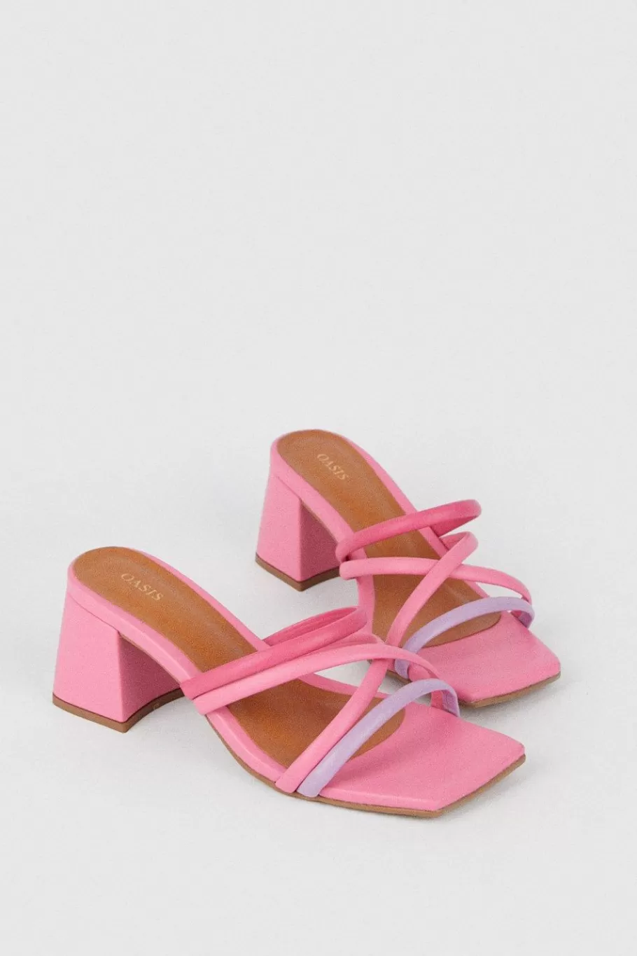 Oasis Multi Strap Detail Mule Block Heel Pink Best