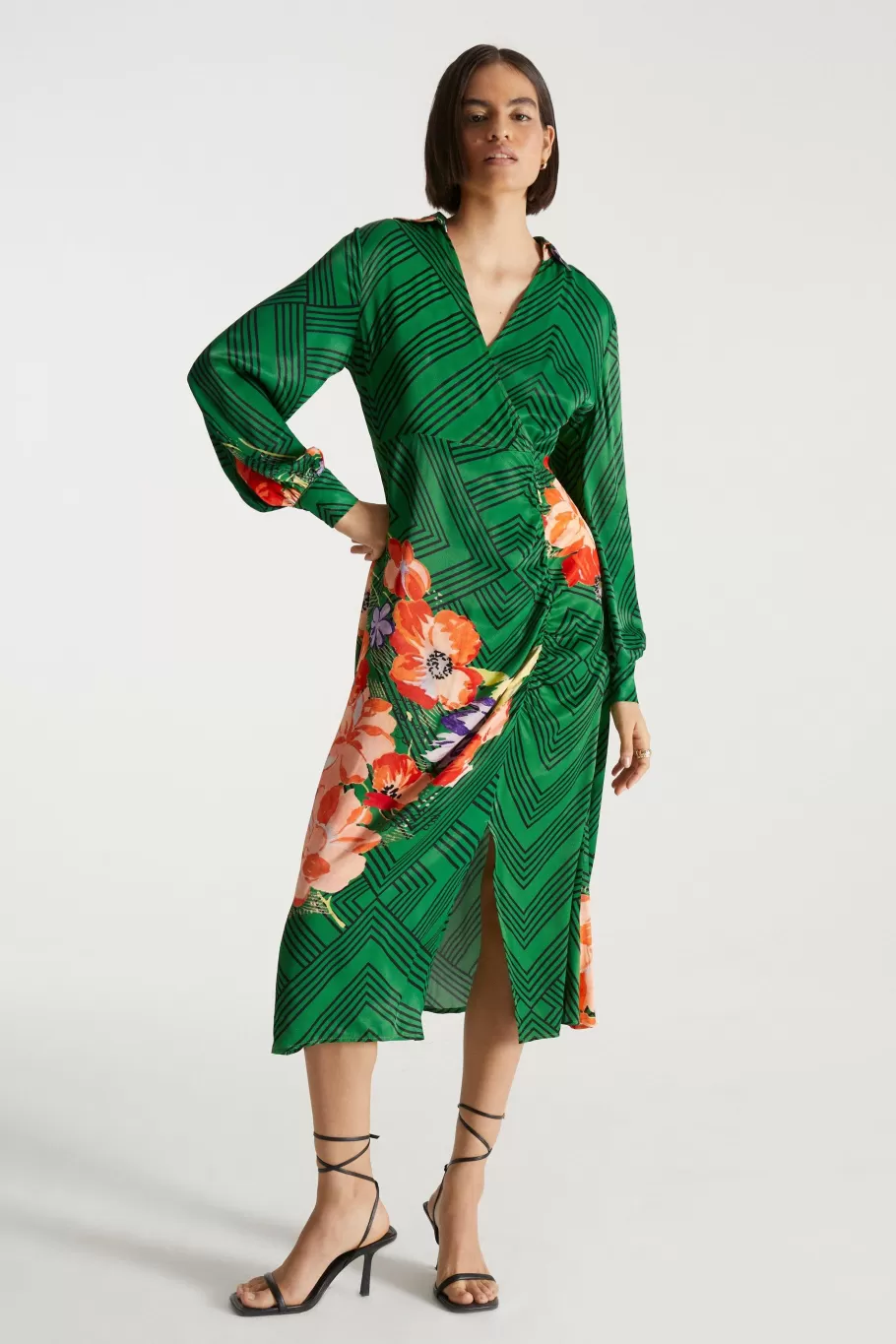 Oasis X Print Sisters Ruched Side Shirt Dress Green Flash Sale