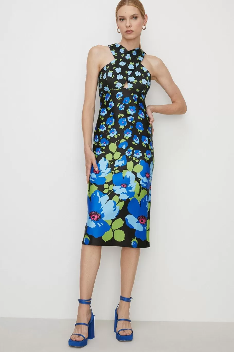 Oasis Ombre Floral Scuba Halterneck Midi Dress Black Sale