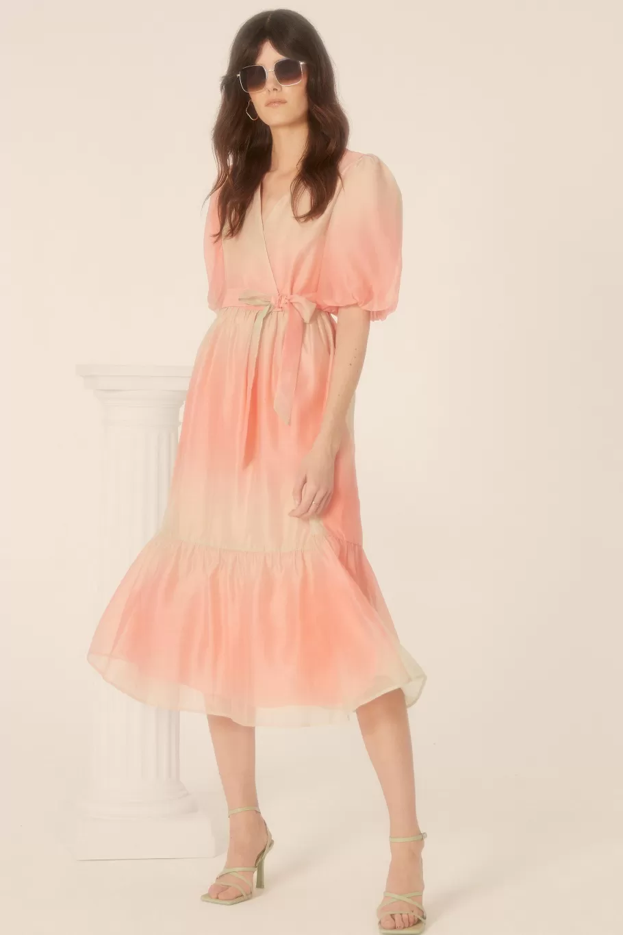 Oasis Ombre Wrap Organza Midi Dress Apricot Clearance