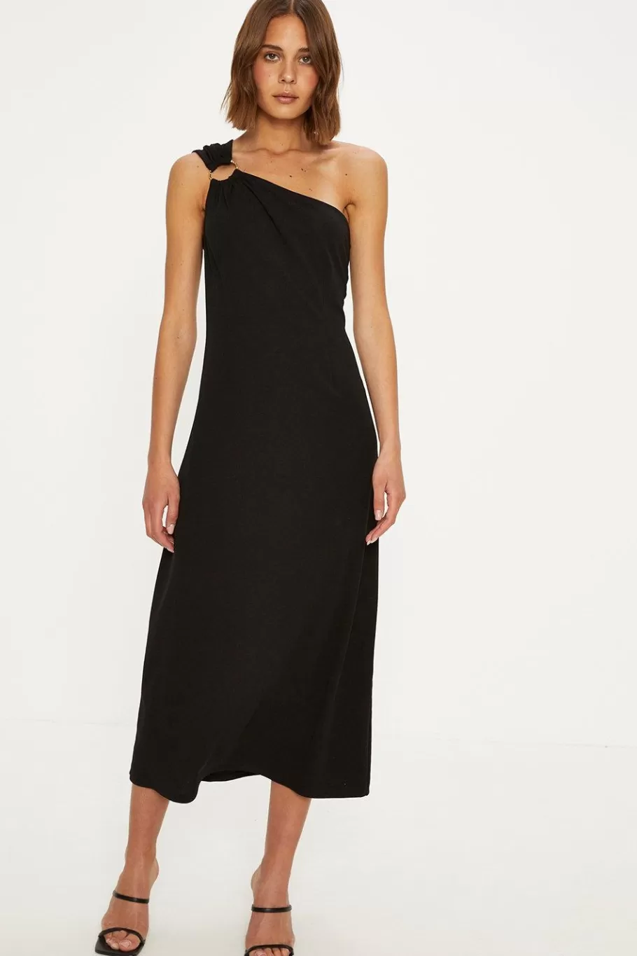 Oasis One Shoulder Ring Detail Scuba Midi Dress Black Flash Sale