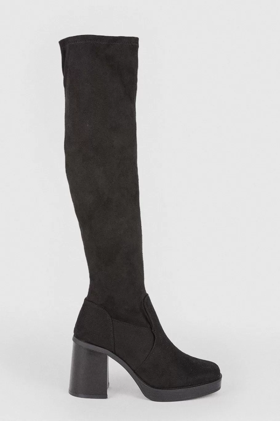 Oasis Over The Knee Pu Block Heeled Boot Black Shop