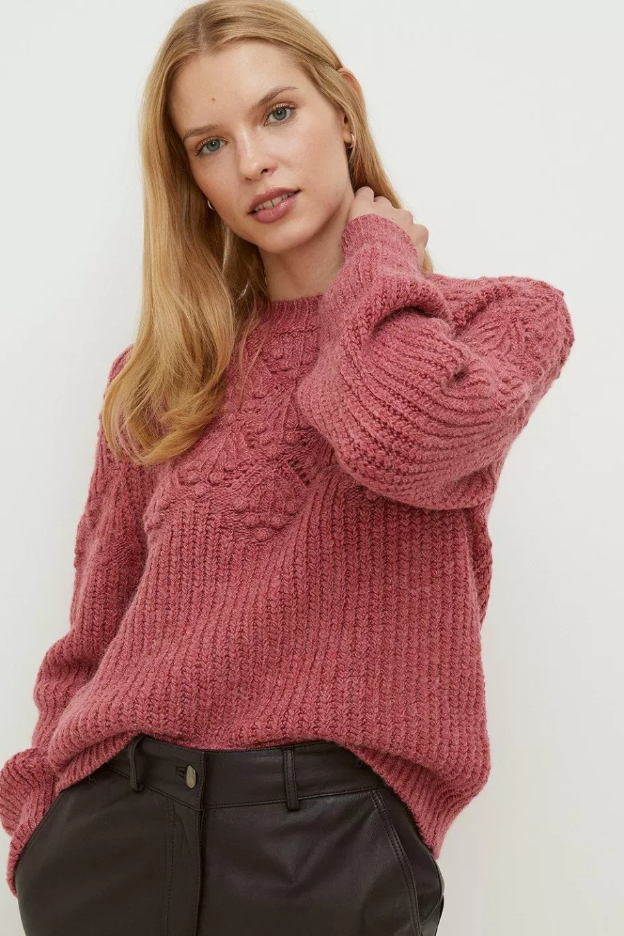 Oasis Oversized Bobble And Pointelle Stitch Jumper Purple Discount