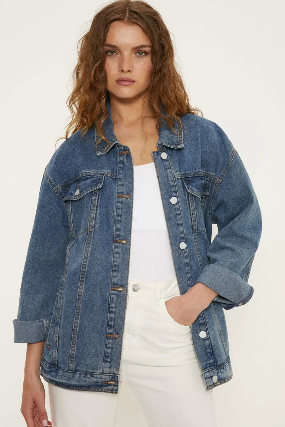 Oasis Oversized Denim Jacket Mid Wash Hot