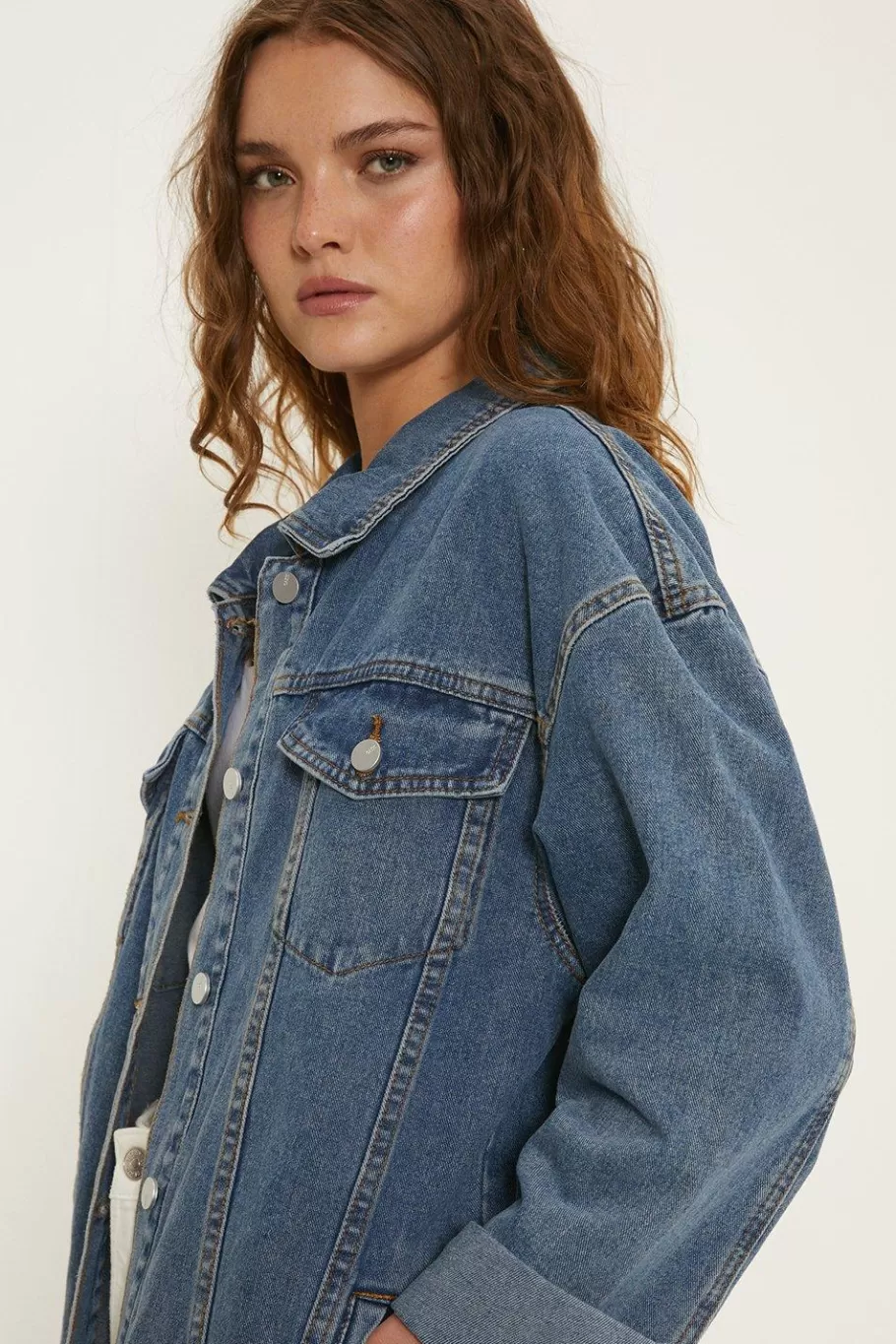 Oasis Oversized Denim Jacket Mid Wash Hot