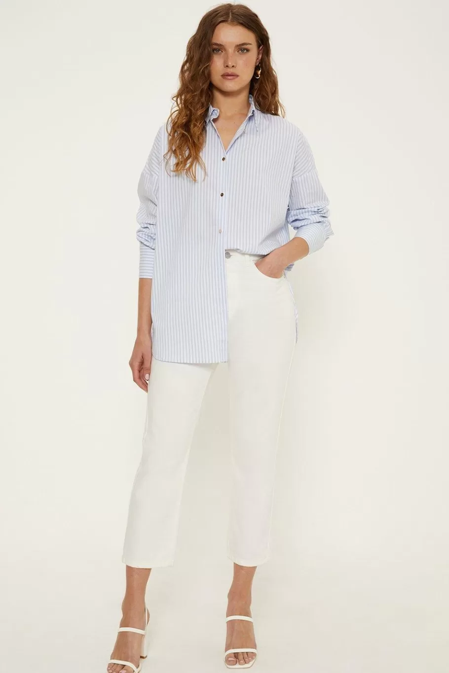 Oasis Oversized Poplin Pinstripe Shirt Blue Best