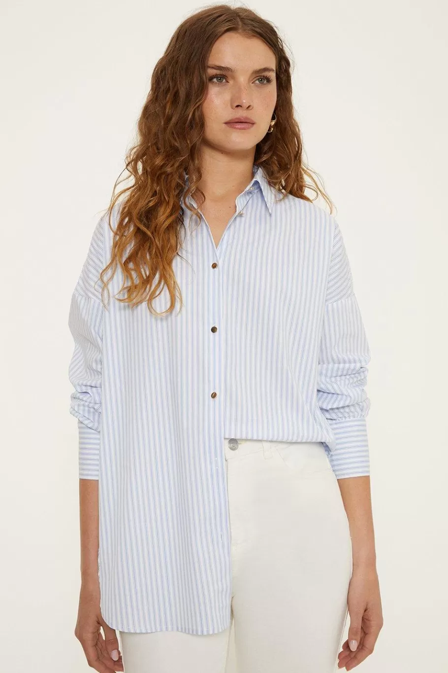 Oasis Oversized Poplin Pinstripe Shirt Blue Best