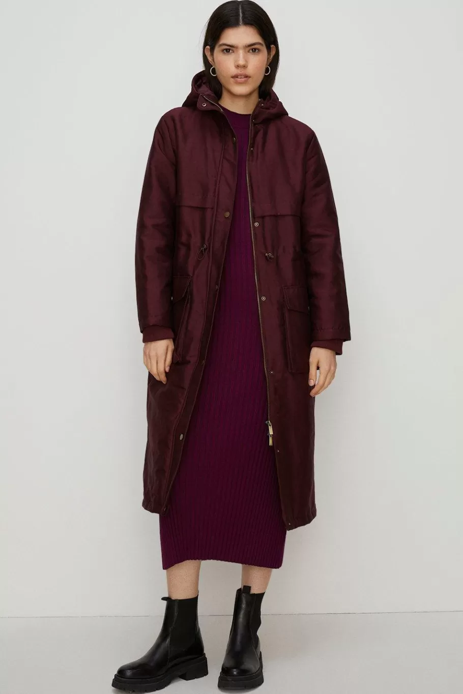 Oasis Padded Winter Longline Parka Coat Berry Clearance