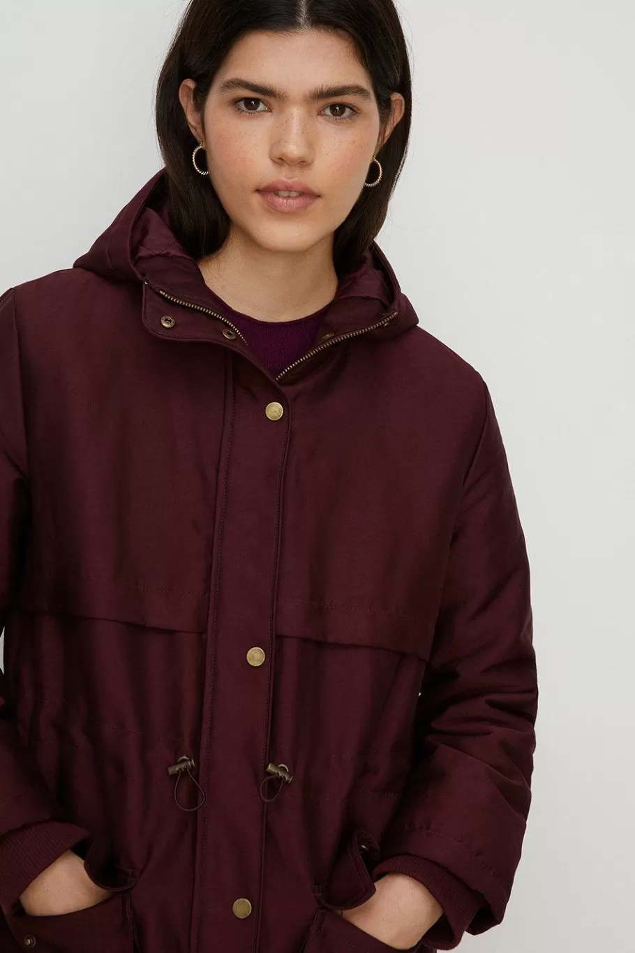 Oasis Padded Winter Longline Parka Coat Berry Clearance