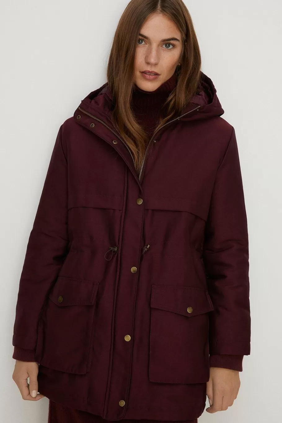 Oasis Padded Winter Midi Parka Coat Berry Fashion