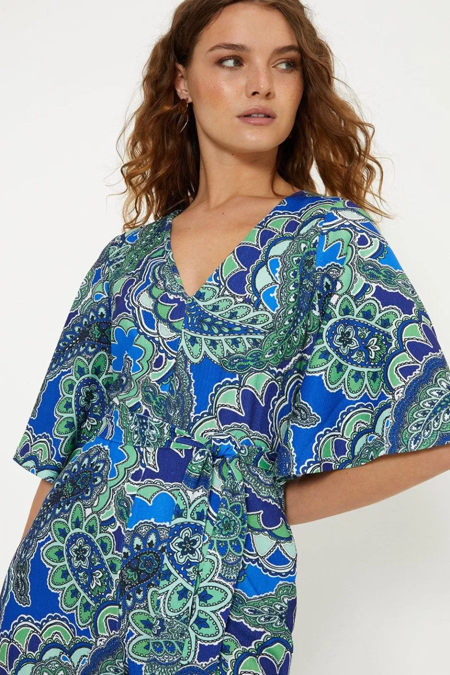 Oasis Paisley Crinkle Angel Sleeve Jumpsuit Blue Shop