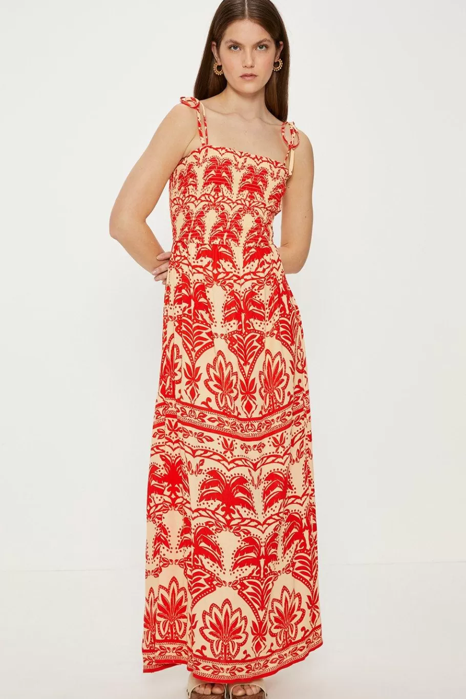 Oasis Paisley Palm Shir Maxi Dress Red New