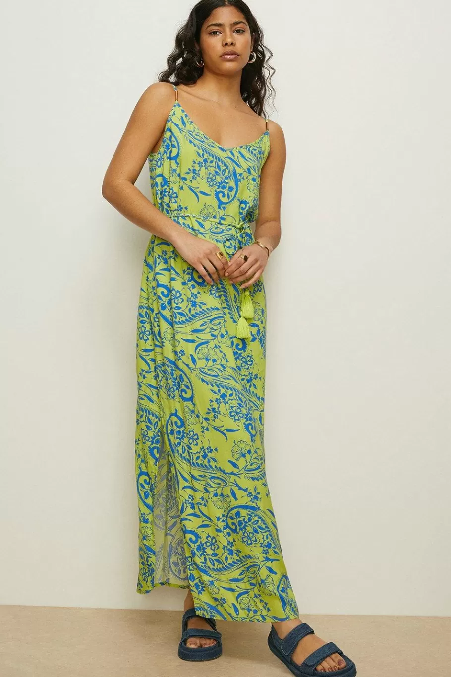 Oasis Paisley Print Strappy Maxi Dress Chartreuse Best